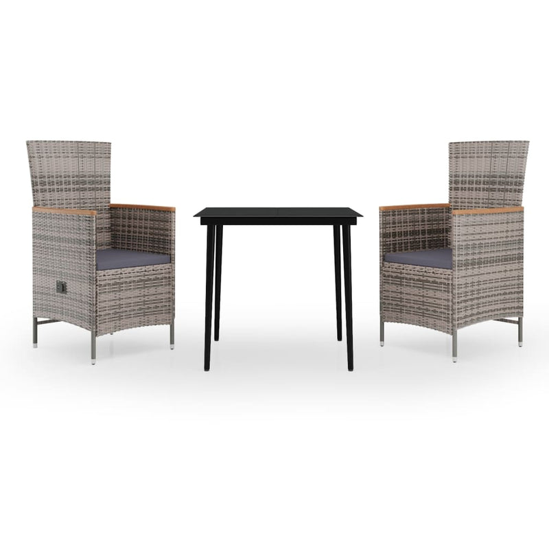 vidaXL 3 Piece Garden Dining Set with Cushions Grey