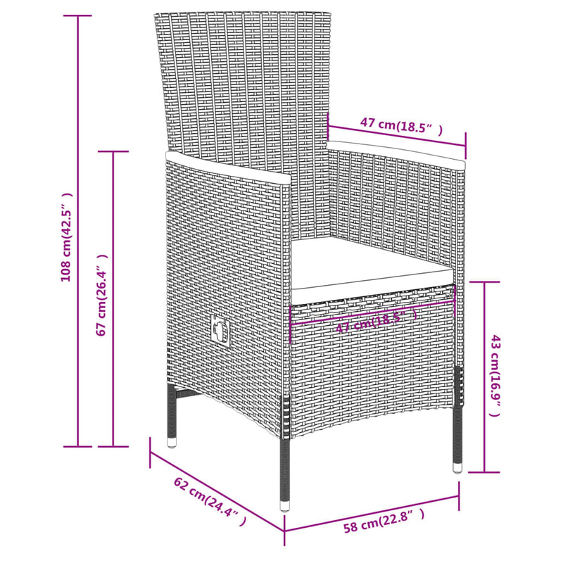 vidaXL 3 Piece Garden Dining Set with Cushions Grey