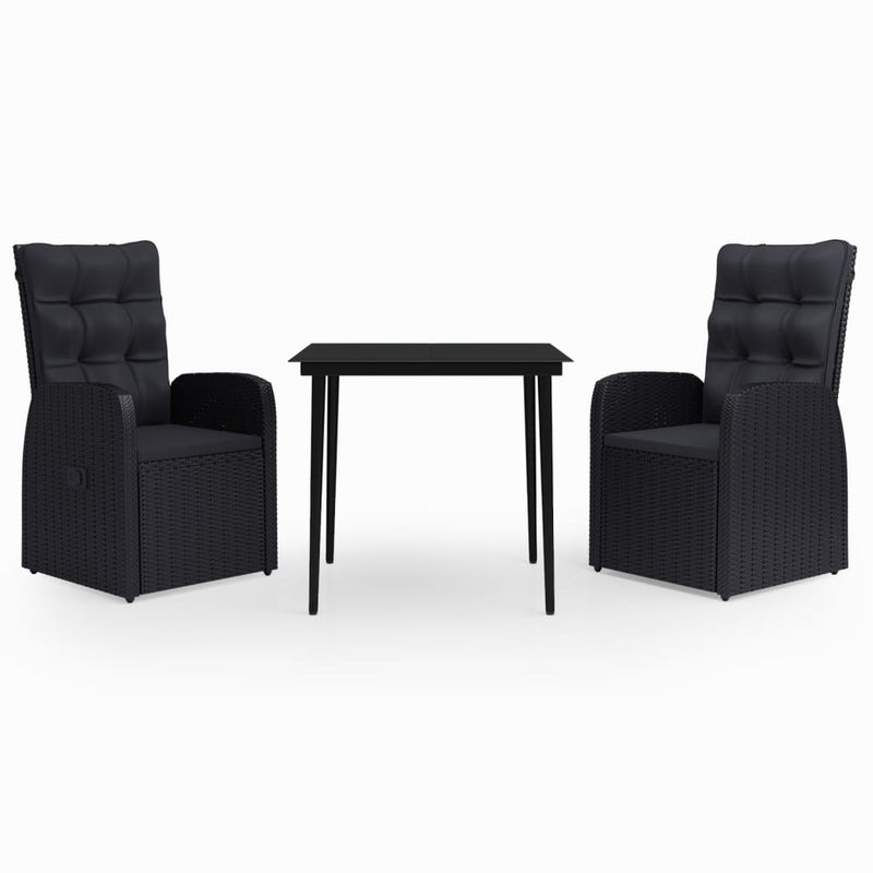 vidaXL 3 Piece Garden Dining Set with Cushions Black