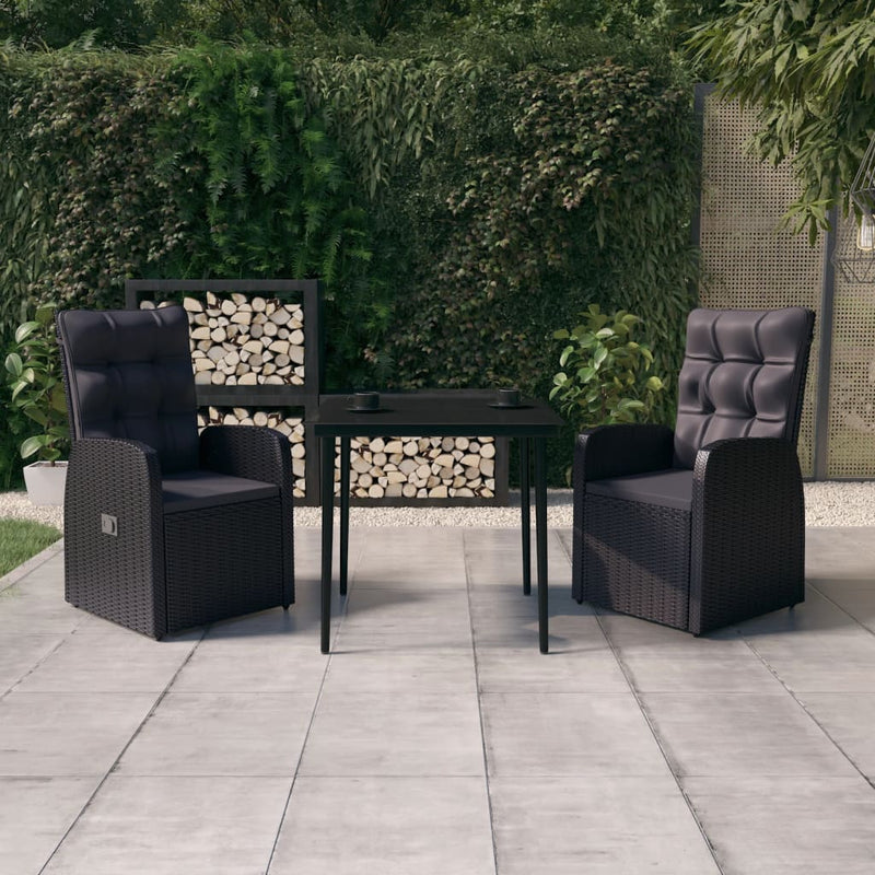 vidaXL 3 Piece Garden Dining Set with Cushions Black