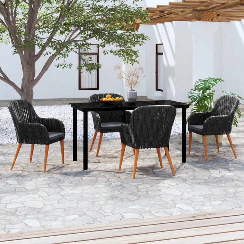 vidaXL 5 Piece Garden Dining Set with Cushions Black