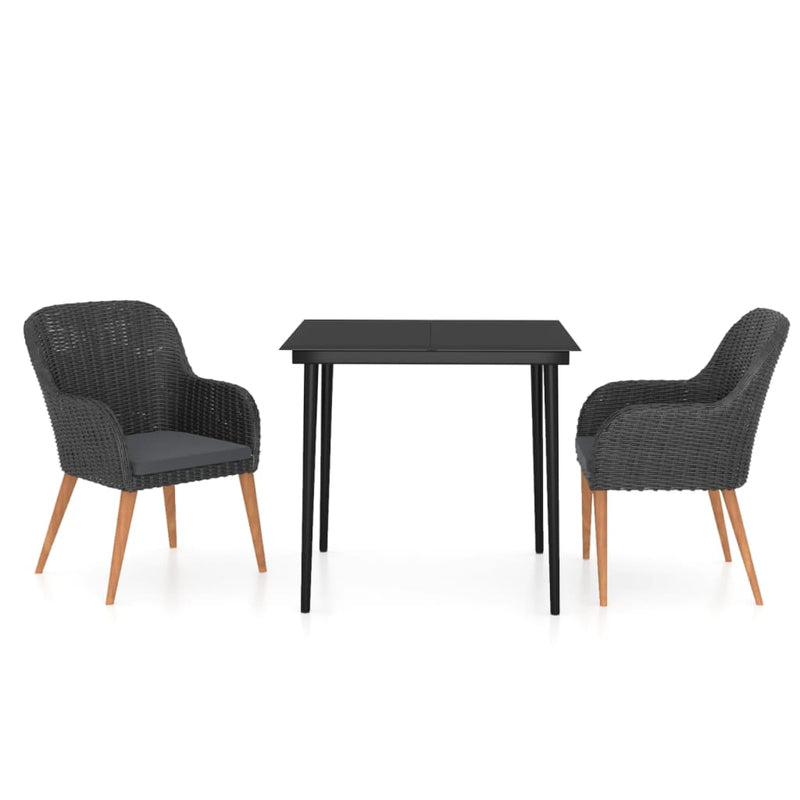 vidaXL 3 Piece Garden Dining Set with Cushions Black