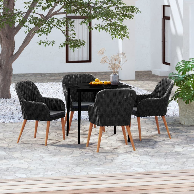 vidaXL 5 Piece Garden Dining Set with Cushions Black