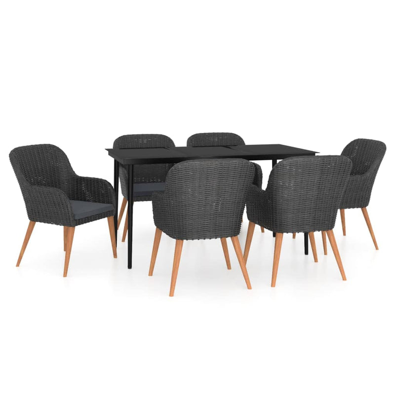 vidaXL 7 Piece Garden Dining Set with Cushions Black