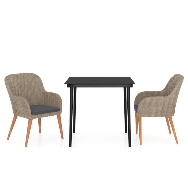 vidaXL 3 Piece Garden Dining Set with Cushions Brown