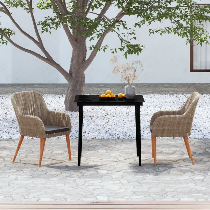 3 Piece Garden Dining Set with Cushions Brown