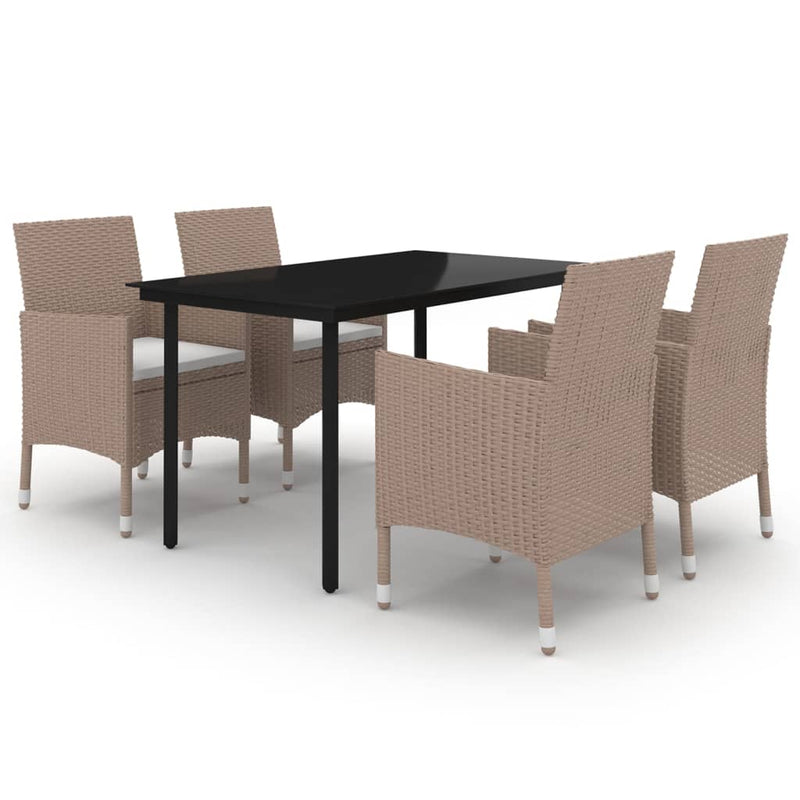 vidaXL 5 Piece Garden Dining Set with Cushions Poly Rattan and Glass