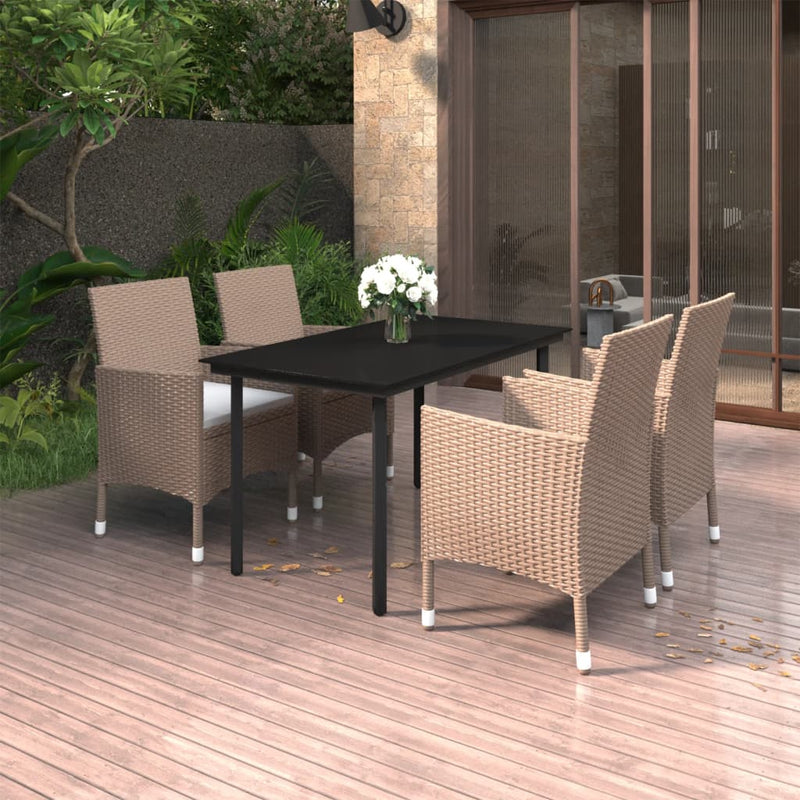 vidaXL 5 Piece Garden Dining Set with Cushions Poly Rattan and Glass