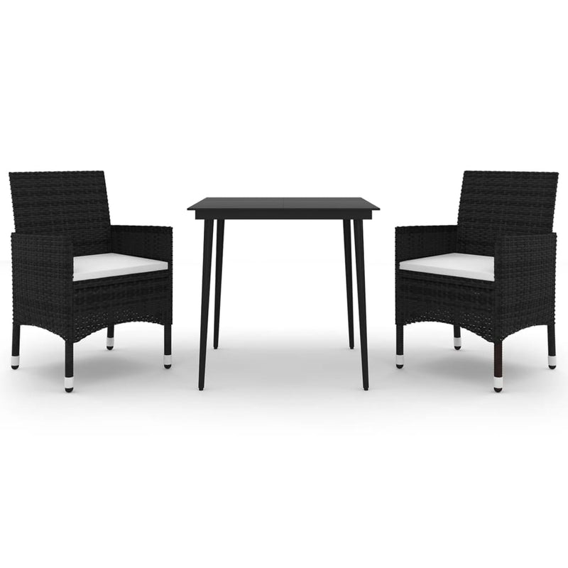 vidaXL 3 Piece Garden Dining Set with Cushions Poly Rattan and Glass