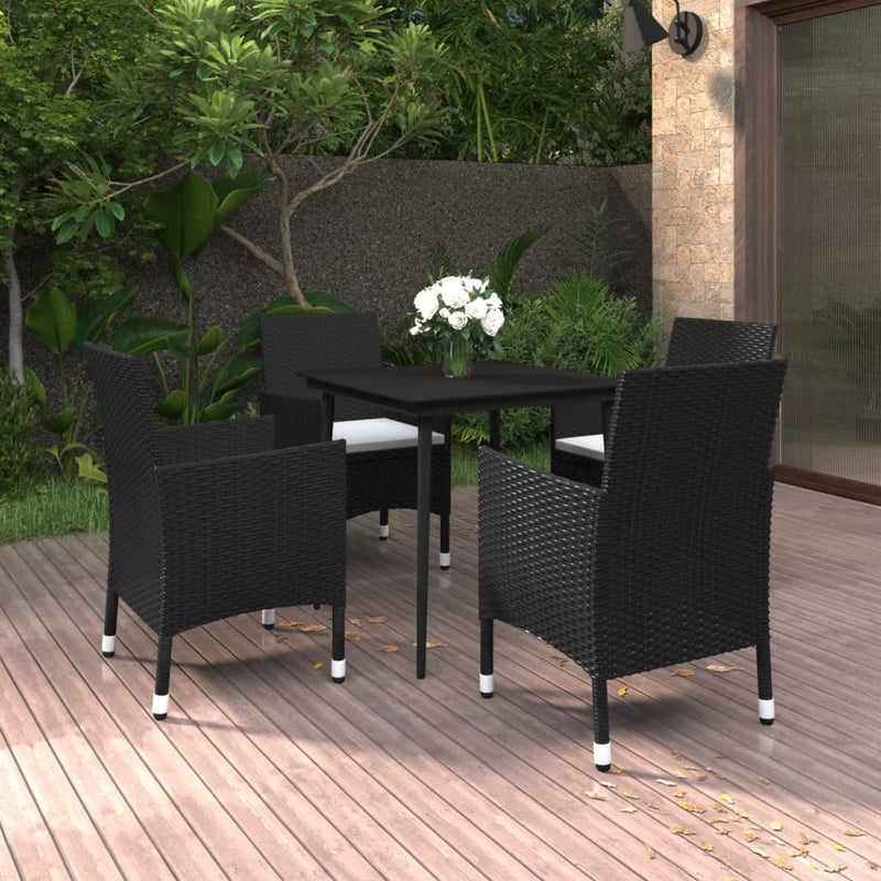 vidaXL 5 Piece Garden Dining Set with Cushions Poly Rattan and Glass