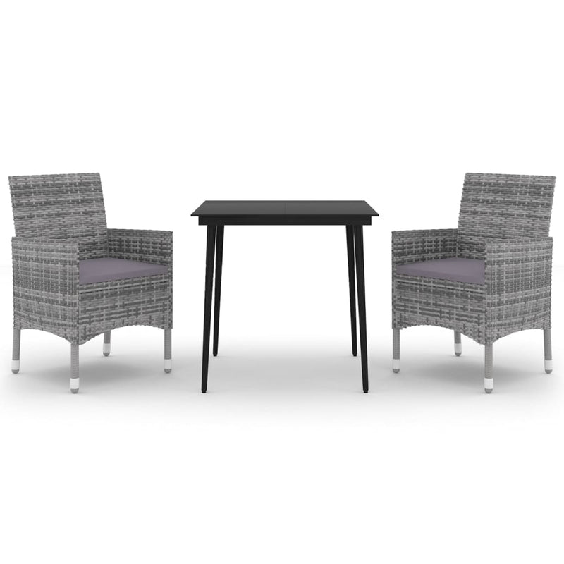 vidaXL 3 Piece Garden Dining Set with Cushions Poly Rattan and Glass