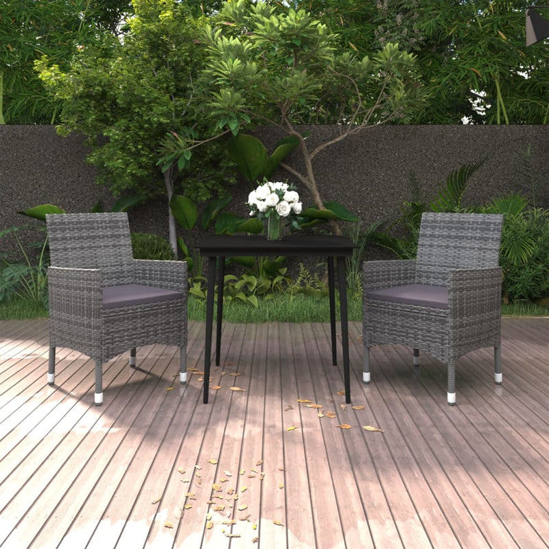 vidaXL 3 Piece Garden Dining Set with Cushions Poly Rattan and Glass