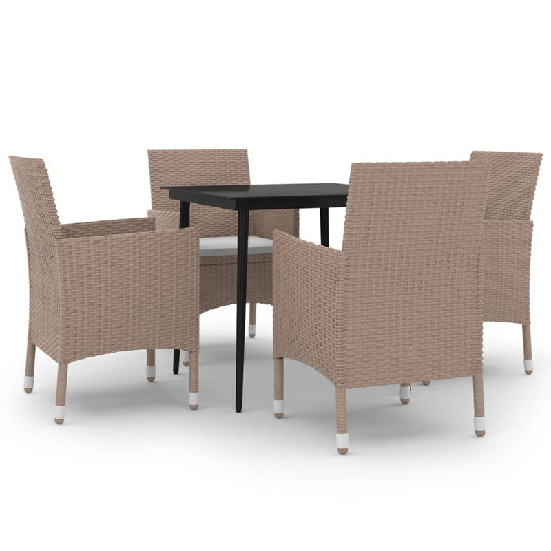 vidaXL 5 Piece Garden Dining Set with Cushions Poly Rattan and Glass