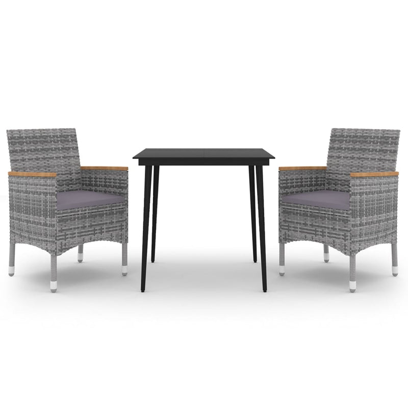 vidaXL 3 Piece Garden Dining Set with Cushions Poly Rattan and Glass