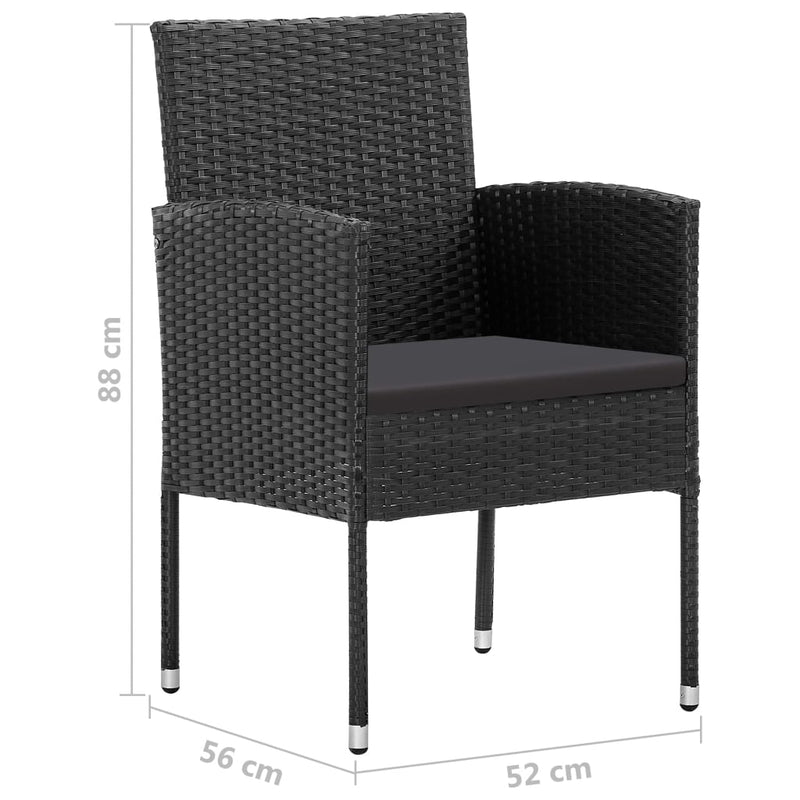 vidaXL Garden Chairs with Black Cushions 4 pcs Black Poly Rattan