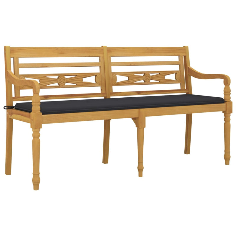 vidaXL Batavia Bench with Anthracite Cushion 150 cm Solid Wood Teak