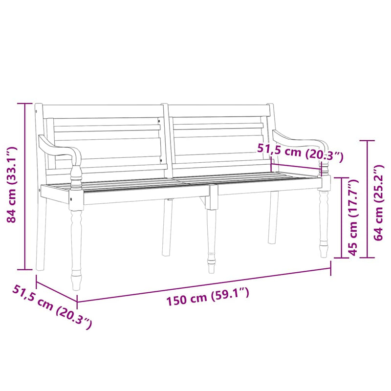 vidaXL Batavia Bench with Grey Cushion 150 cm Solid Wood Teak