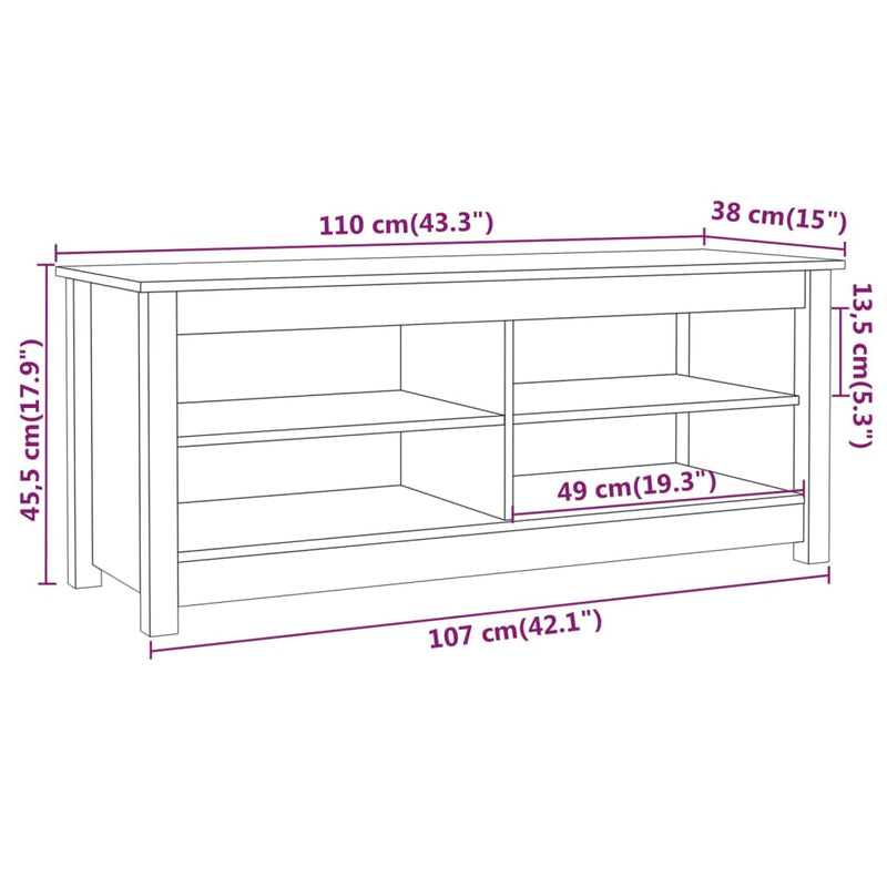 vidaXL Shoe Bench White 110x38x45.5 cm Solid Wood Pine