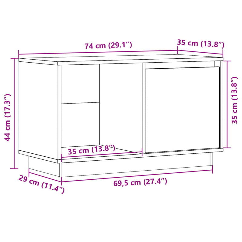 vidaXL TV Cabinet 74x35x44 cm Solid Wood Pine