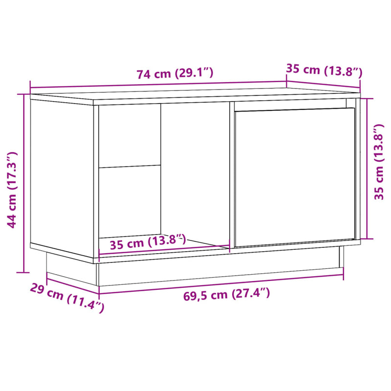 vidaXL TV Cabinet White 74x35x44 cm Solid Wood Pine
