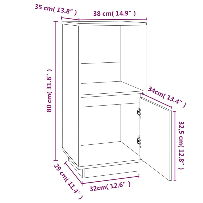 vidaXL Sideboard White 38x35x80 cm Solid Wood Pine