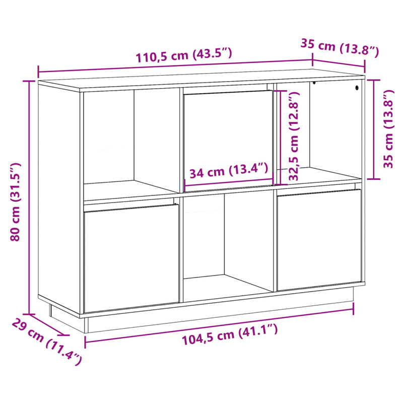 vidaXL Sideboard White 110.5x35x80 cm Solid Wood Pine