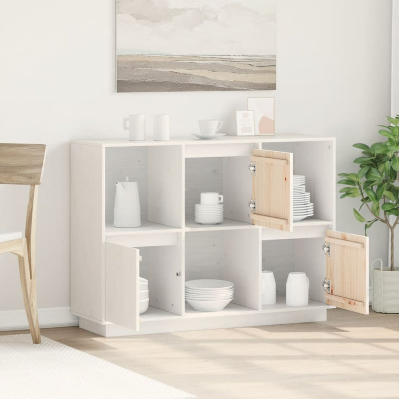 vidaXL Sideboard White 110.5x35x80 cm Solid Wood Pine