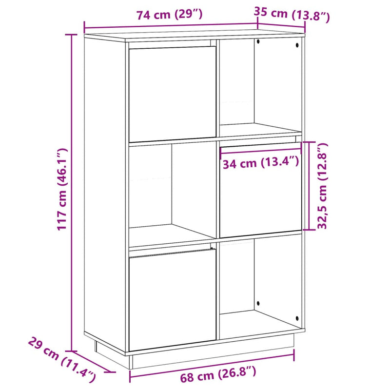 vidaXL Highboard White 74x35x117 cm Solid Wood Pine