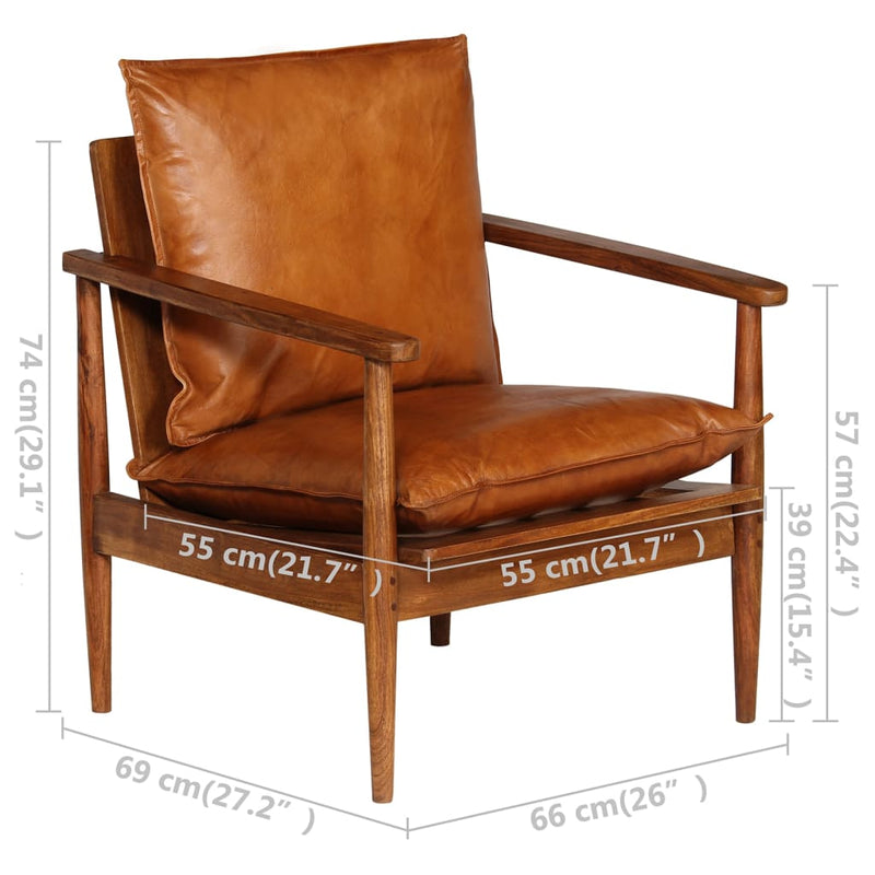 vidaXL 2 Piece Sofa Set Brown Real Leather and Solid Wood Acacia