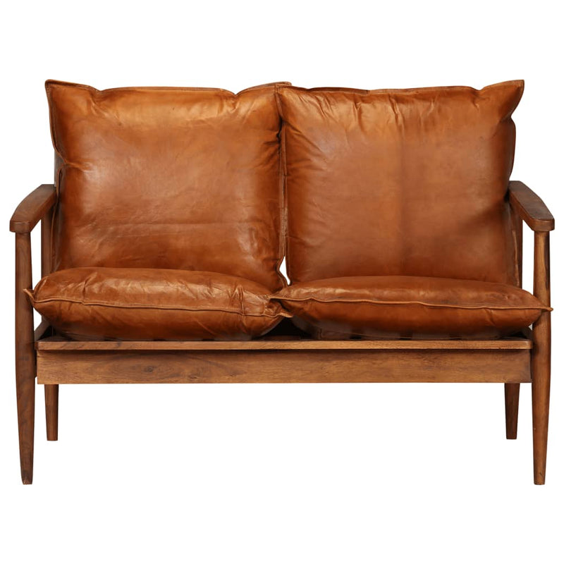 vidaXL 2 Piece Sofa Set Brown Real Leather and Solid Wood Acacia