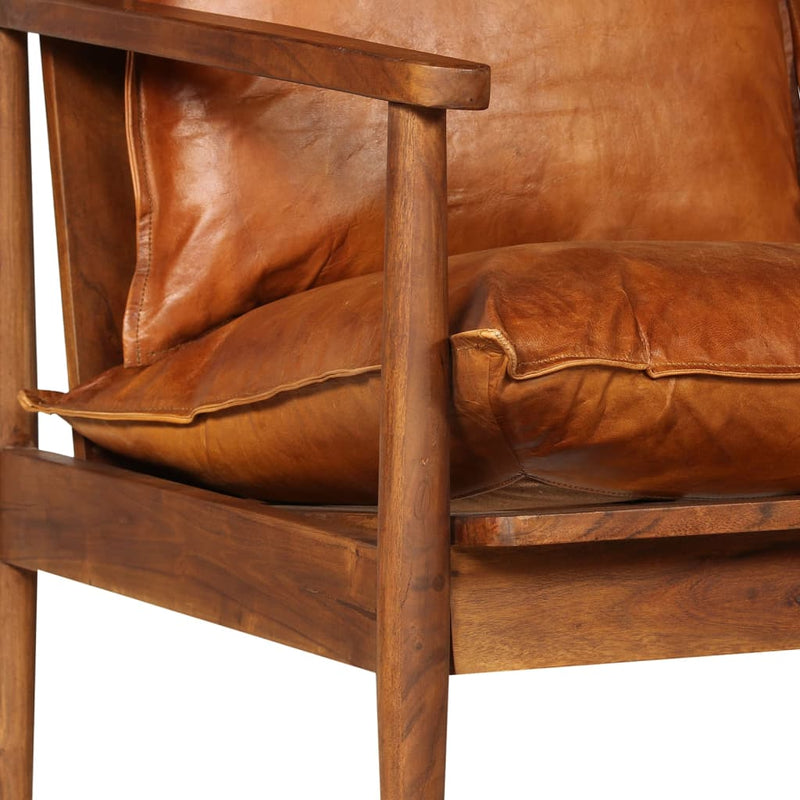 vidaXL 2 Piece Sofa Set Brown Real Leather and Solid Wood Acacia