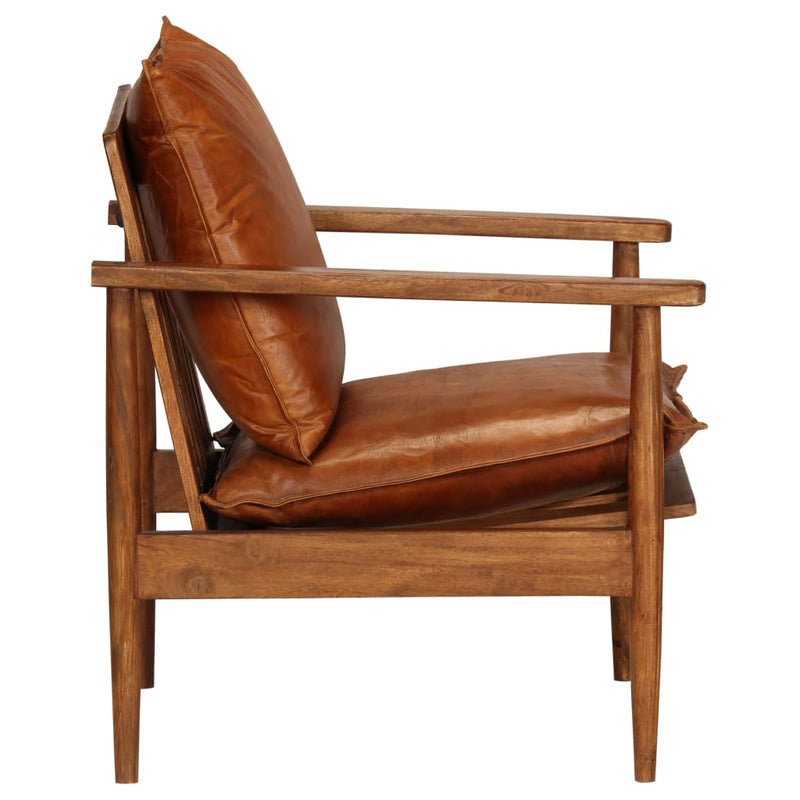 vidaXL 3 Piece Sofa Set Real Leather with Solid Wood Acacia Brown