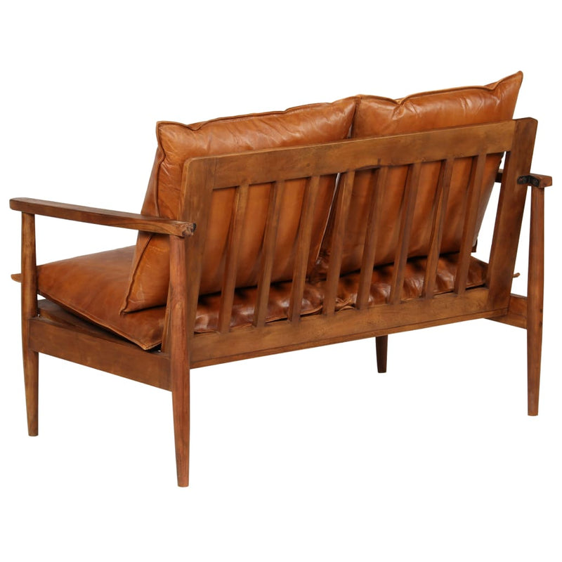 vidaXL 3 Piece Sofa Set Real Leather with Solid Wood Acacia Brown