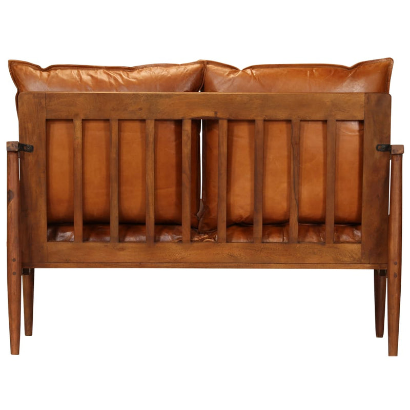 vidaXL 3 Piece Sofa Set Real Leather with Solid Wood Acacia Brown