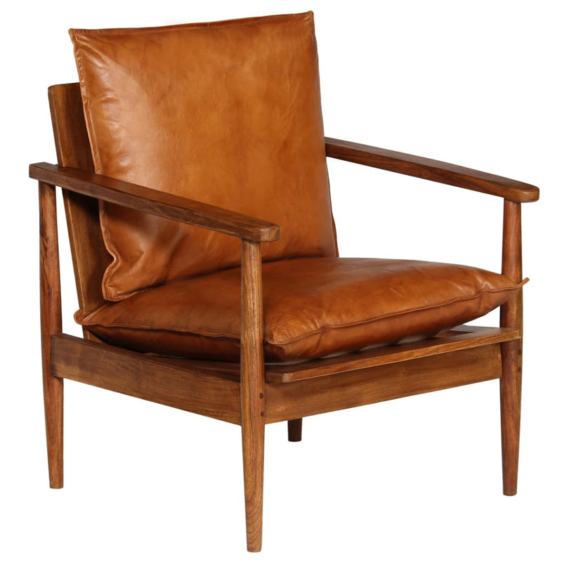 vidaXL 3 Piece Sofa Set Real Leather with Solid Wood Acacia Brown