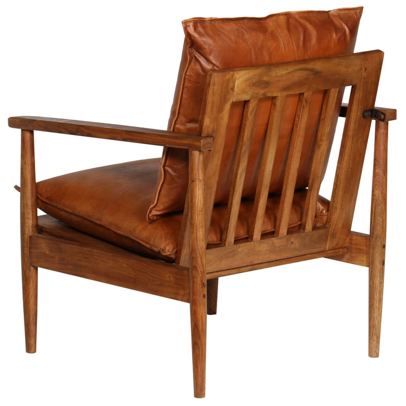 vidaXL 3 Piece Sofa Set Real Leather with Solid Wood Acacia Brown