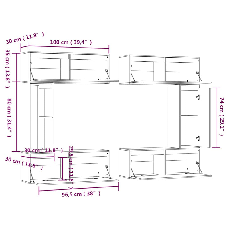 vidaXL TV Cabinets 6 pcs White Solid Wood Pine