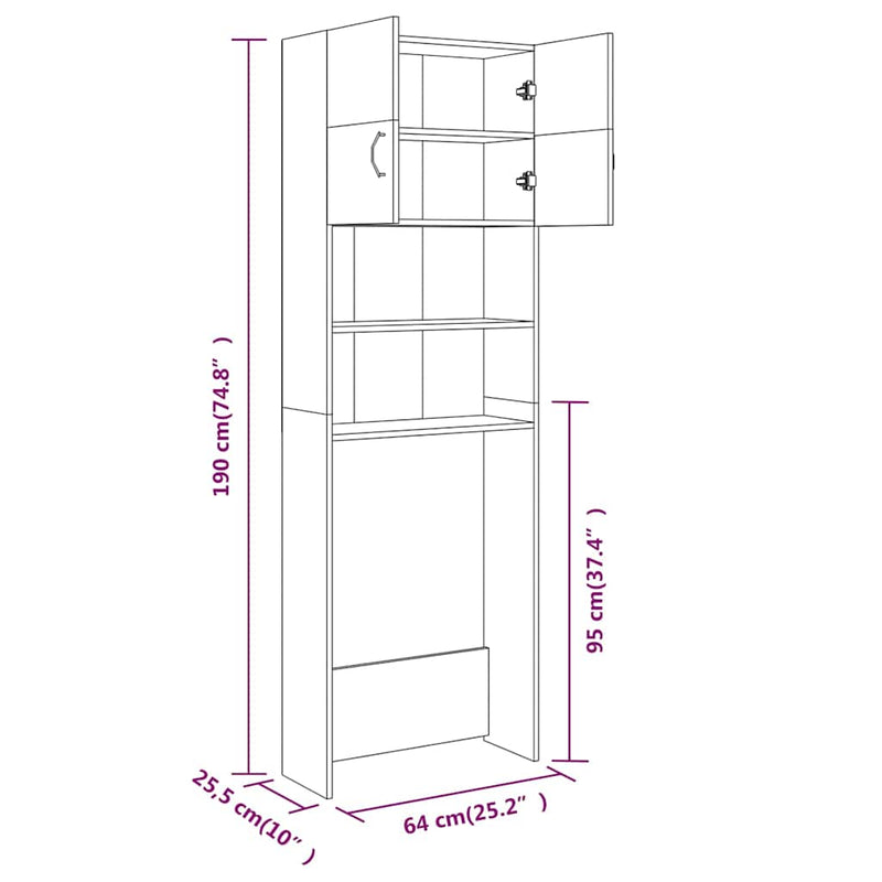 vidaXL Washing Machine Cabinet Brown Oak 64x25.5x190 cm
