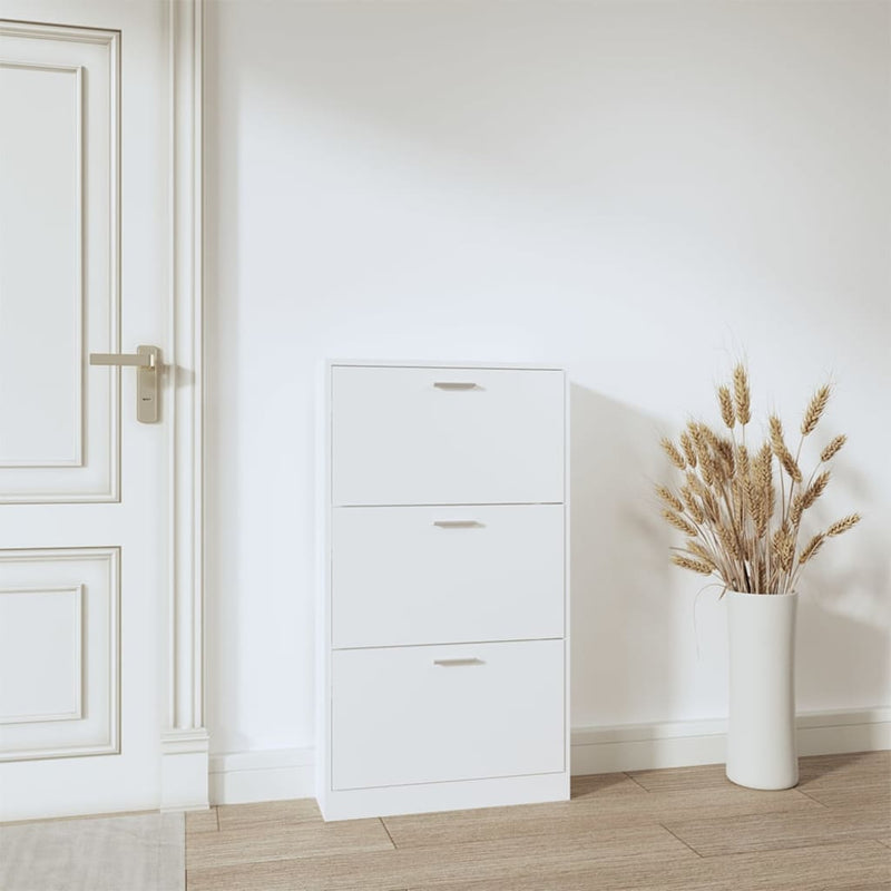 Shoe Cabinet White 59x17x108 cm Engineered Wood