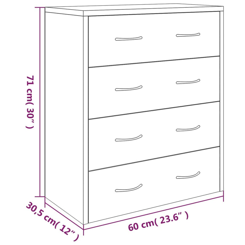 vidaXL Sideboard with 4 Drawers 60x30.5x71 cm High Gloss White