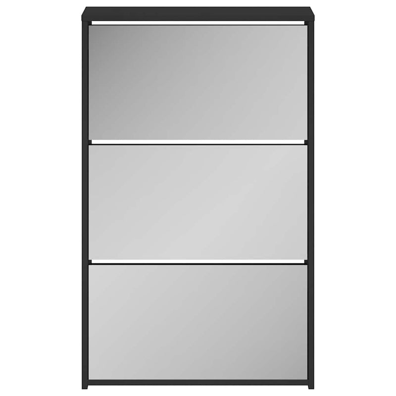 Shoe Cabinet with Mirror 3-Layer Black 63x17x102.5 cm