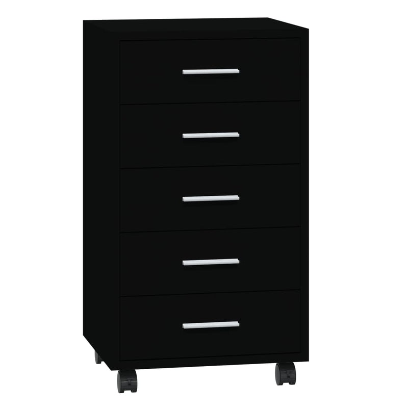 Drawer Cabinet with Castors Black Engineered Wood