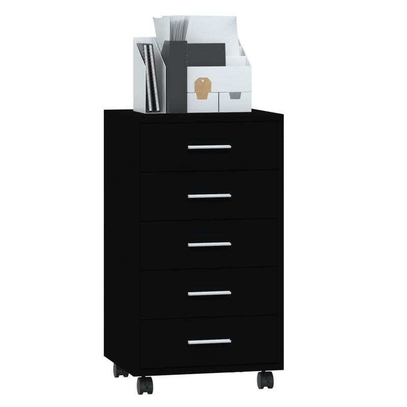 Drawer Cabinet with Castors Black Engineered Wood