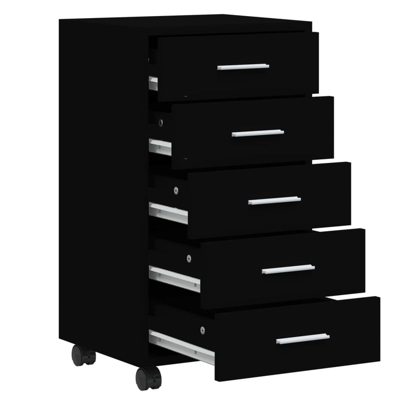 Drawer Cabinet with Castors Black Engineered Wood