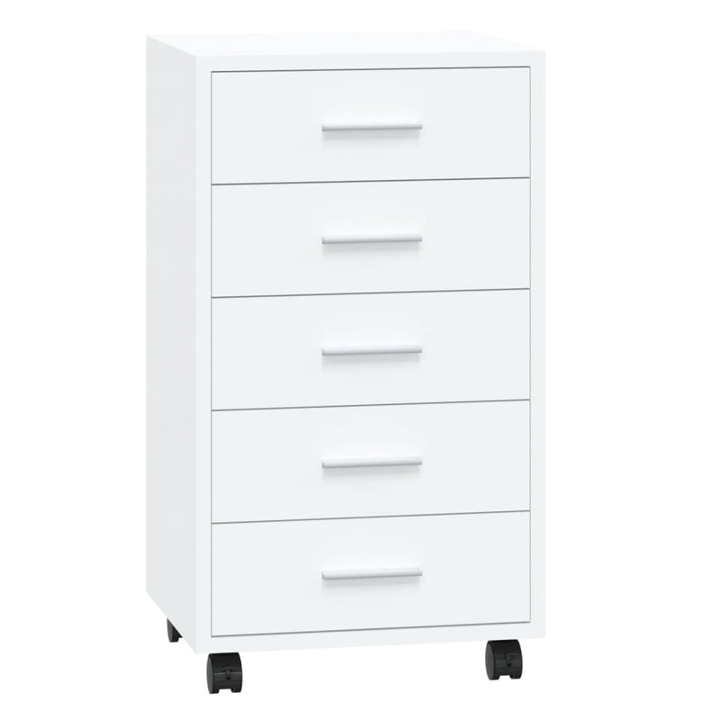 vidaXL Drawer Cabinet with Castors High Gloss White Engineered Wood