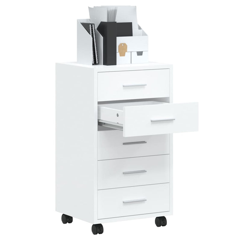 Drawer Cabinet with Castors High Gloss White Engineered Wood