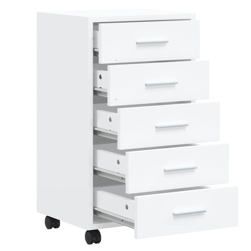 Drawer Cabinet with Castors High Gloss White Engineered Wood