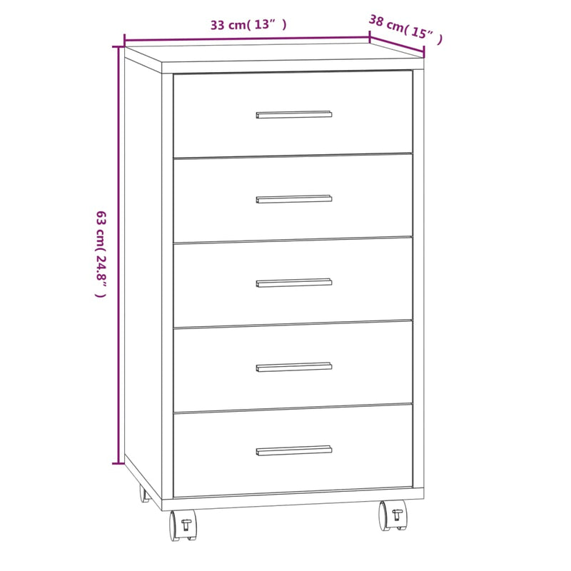 Drawer Cabinet with Castors High Gloss White Engineered Wood