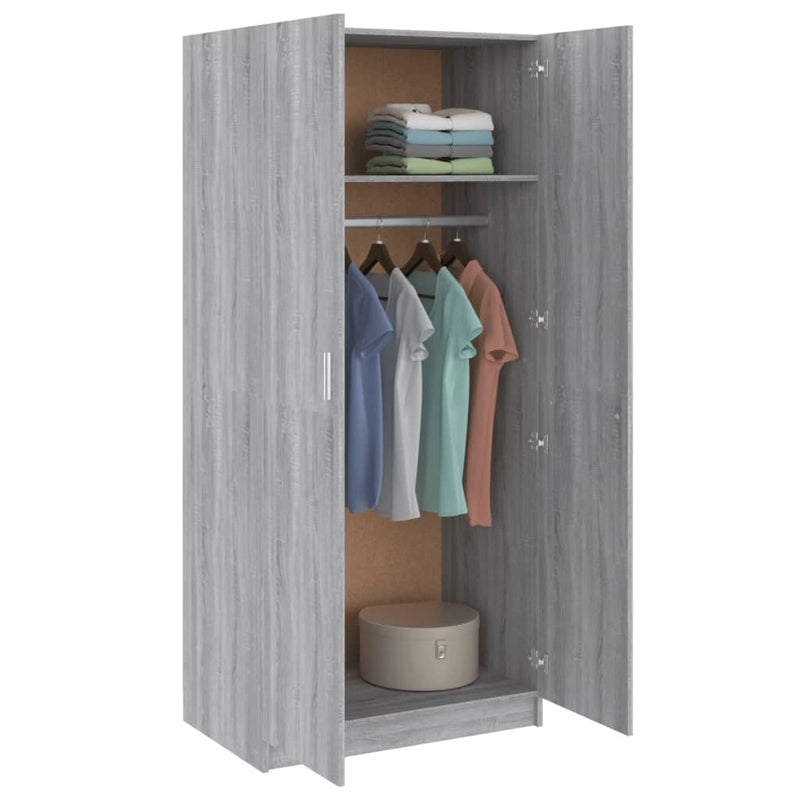 vidaXL Wardrobe Grey Sonoma 80x52x180 cm Engineered Wood