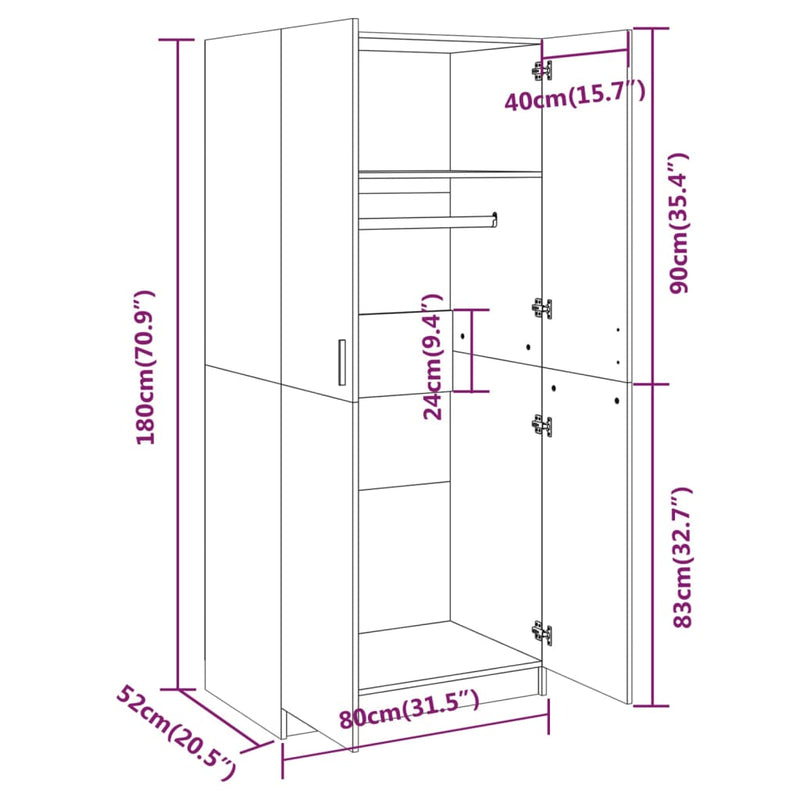 vidaXL Wardrobe Grey Sonoma 80x52x180 cm Engineered Wood